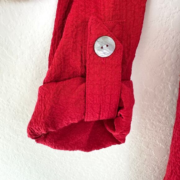 Ali Miles Womens Tunic Top Blouse Size L Lagenlook Artsy Flowy Roll Tab Red - Picture 4 of 7